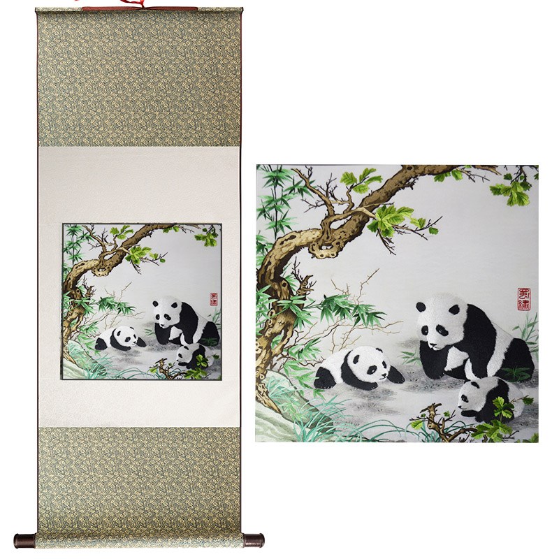 蜀绣单面刺绣卷轴挂画中国风特色四川旅游商务外事礼品送老外