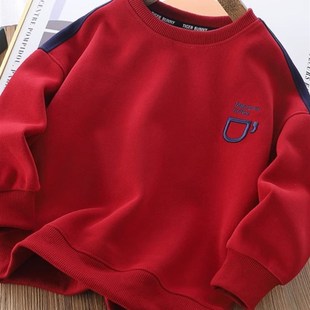 红色卫衣男童2023秋季潮款儿童长袖t恤薄款春秋小外套拼色炸街潮
