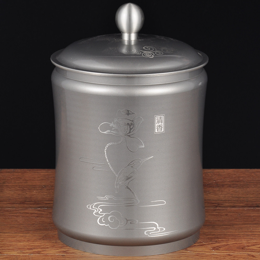 纯锡茶叶罐摆件锡制茶罐防潮密封罐储存罐锡罐家居客厅茶几装饰品