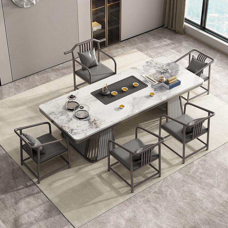 轻奢岩板茶桌大茶台简约大板泡茶桌套装现代高端办公室茶桌椅组合