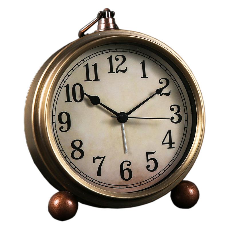 BK9K轻奢风复古小台钟闹钟表金属镀铜老式经典学生用床头书桌