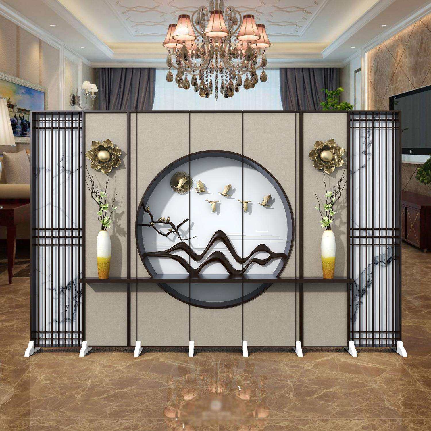高端足疗店遮挡新中式屏风隔断简约山水茶室办公室养生馆诊所移动