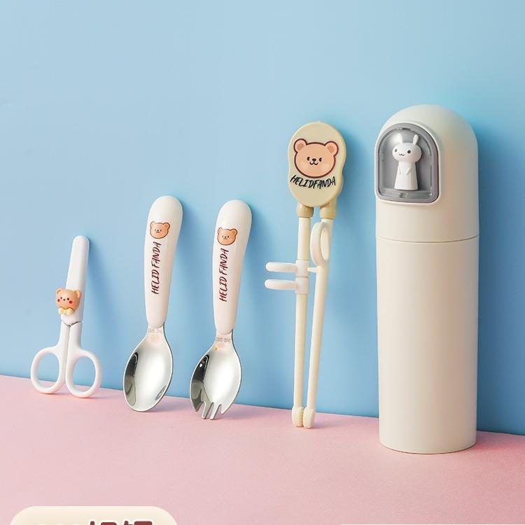 儿童便携餐具316不锈钢勺子筷子叉套装训练筷收纳盒可爱三四件套