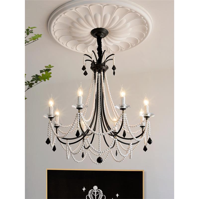 法式水晶主客厅餐厅吊灯美式复古设计师黑色珍珠公主房浪漫卧室灯