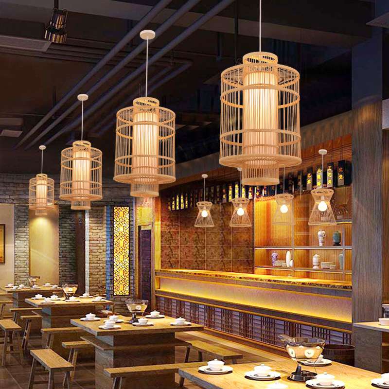 日式手工吊灯家用大气现代简约别墅餐厅灯饰田园竹艺餐厅吊灯饭店