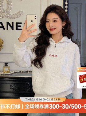 QUARTER IN NIGHT星月硅胶印套头卫衣男女情侣宽松长袖休闲上衣