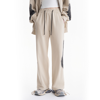 新款做旧晕染印绣花卫裤