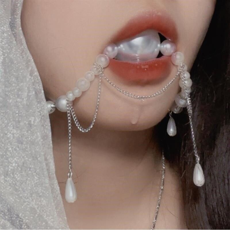 口球项链女男珍珠调教吊坠情侣小众饰品口塞道具口环高级感网红潮
