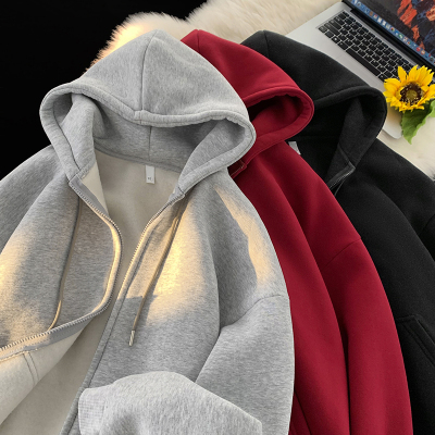 25年新款上新加绒宽松休闲简约男款潮流休闲大码连帽开衫卫衣外套