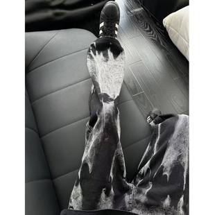 港风潮男夏季新款2025个性字母牛仔裤嘻哈ins潮高街潮流痞帅长裤