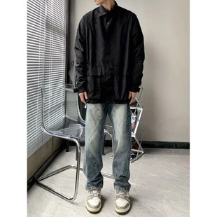 港风潮男夏季新款2025个性字母牛仔裤嘻哈ins潮高街潮流痞帅长裤