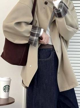 英伦风立领风衣外套女春秋款2025新款小个子拼接撞色气质休闲大衣