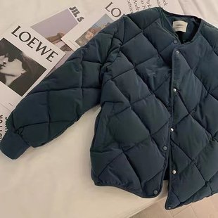 网图 新款棱形格女装宽松学生小众设计感ins夹克棉衣oversize棉服