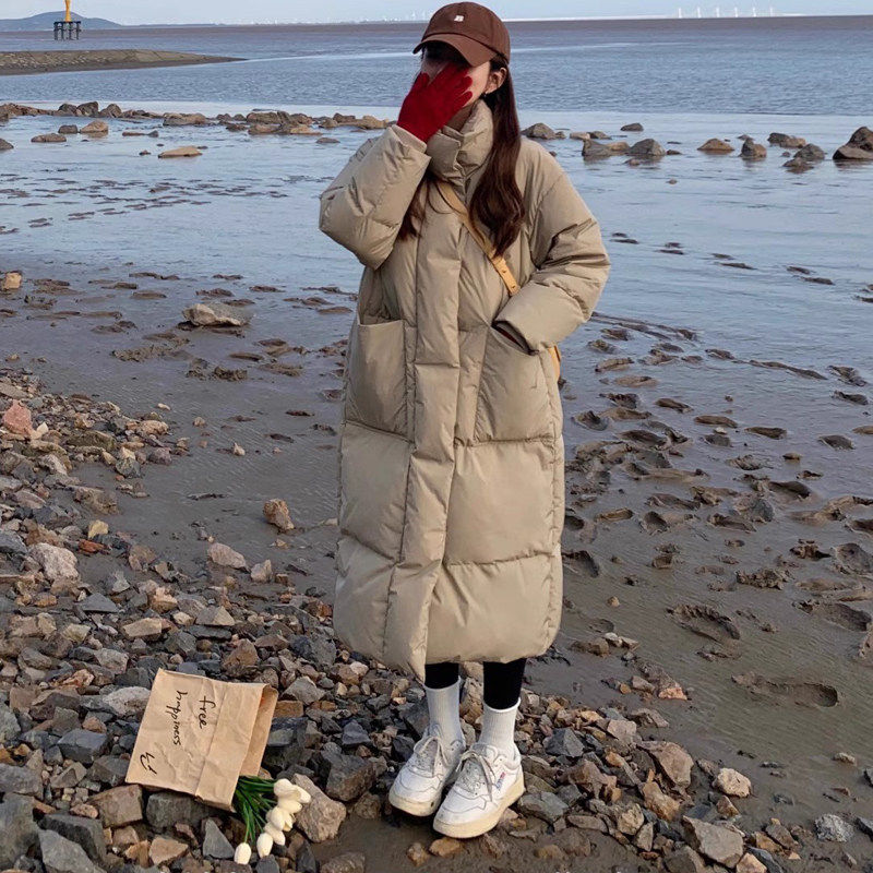 实拍棉服女外套韩版中长款大码港风ins宽松学生长款收腰羽绒服