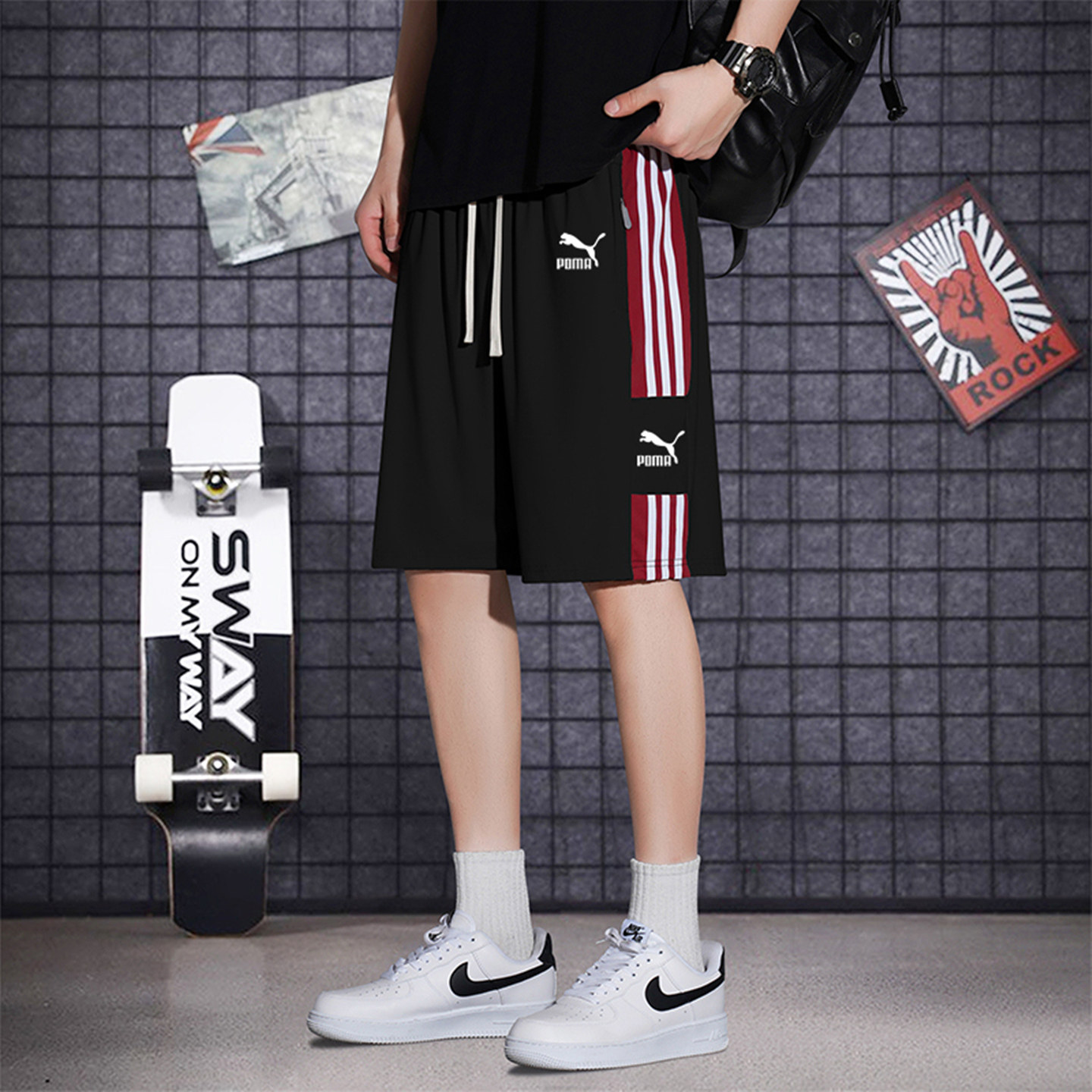 奥特莱斯时尚冰丝短裤男士训练跑步篮球运动裤子宽松休闲裤五分裤