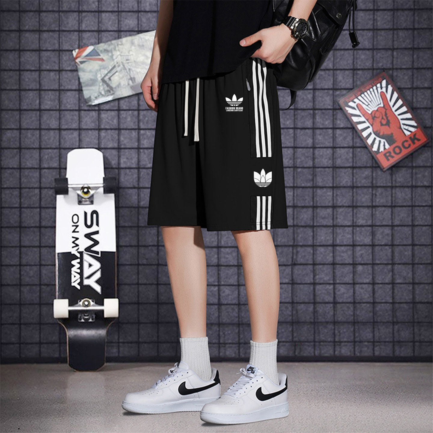 奥特莱斯冰丝速干五分裤运动短裤男中裤跑步篮球训练休闲七分裤女