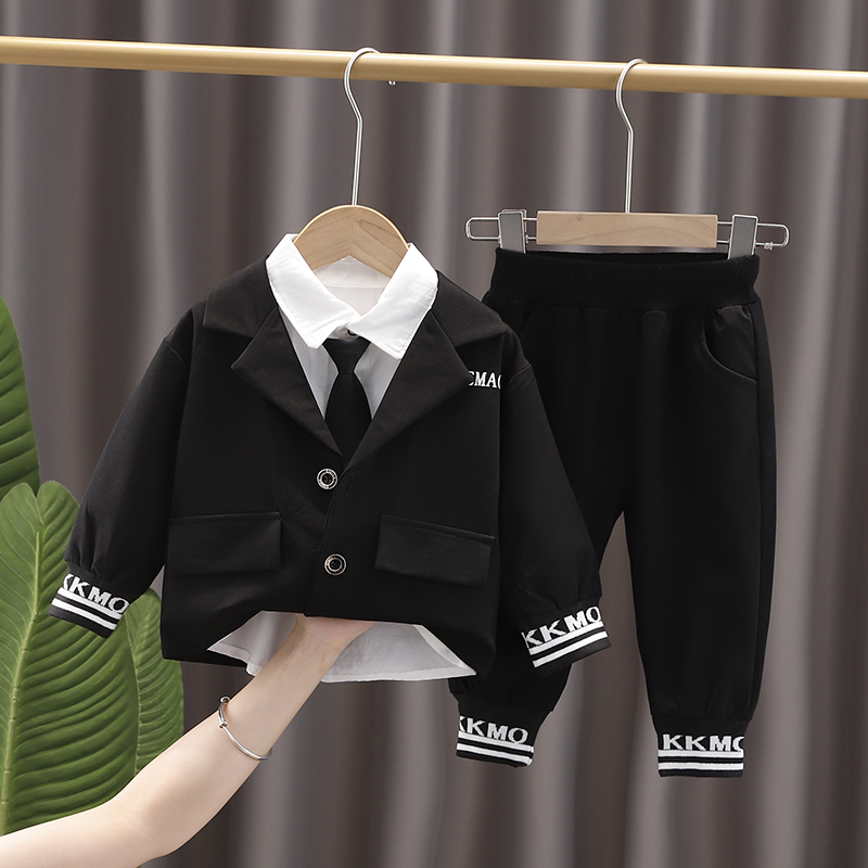 儿童秋装男童套装潮帅气时髦西装三件套宝宝春秋衣服洋气Y2021新