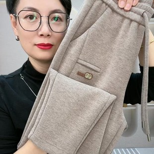 時尚 百搭高彈H力顯瘦小腳褲 哈倫休閑 松緊腰羊毛女褲 2024秋冬新款