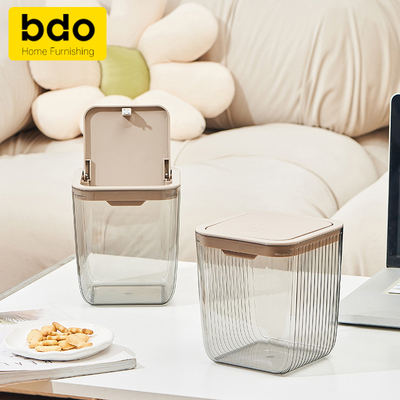 BDO桌面垃圾桶轻奢北欧厨房风按压式翻盖办公室家用透明迷你小客