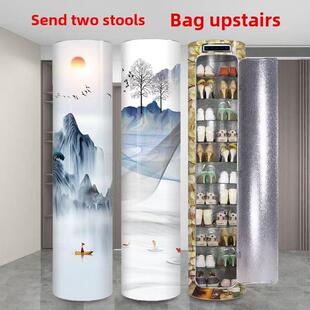 智能杀菌消毒旋转鞋柜360度旋转门道家用高鞋架圆形圆柱形储物