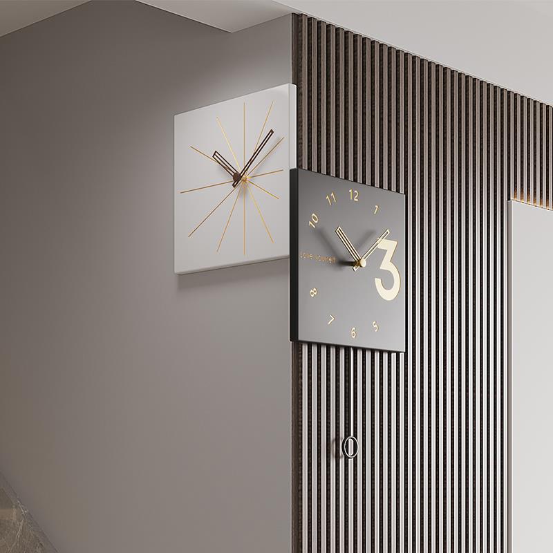 2025新款现代简约客厅拐角双面挂钟家用转角时钟餐厅钟表静音挂表