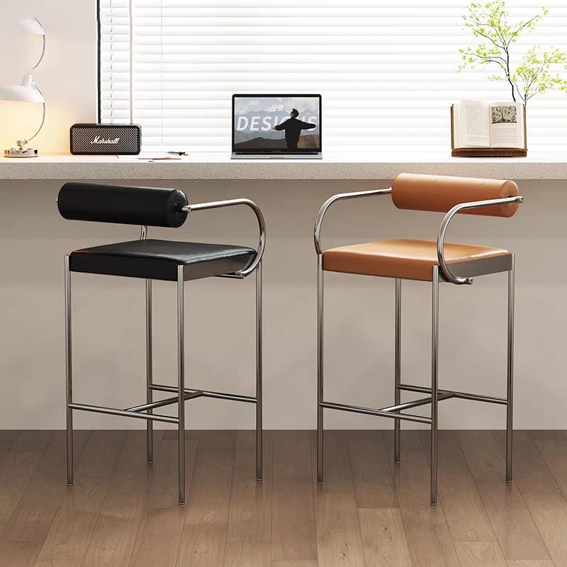 北欧吧台椅家用高脚凳现代简约设计师酒吧前台椅靠背不锈钢色椅子