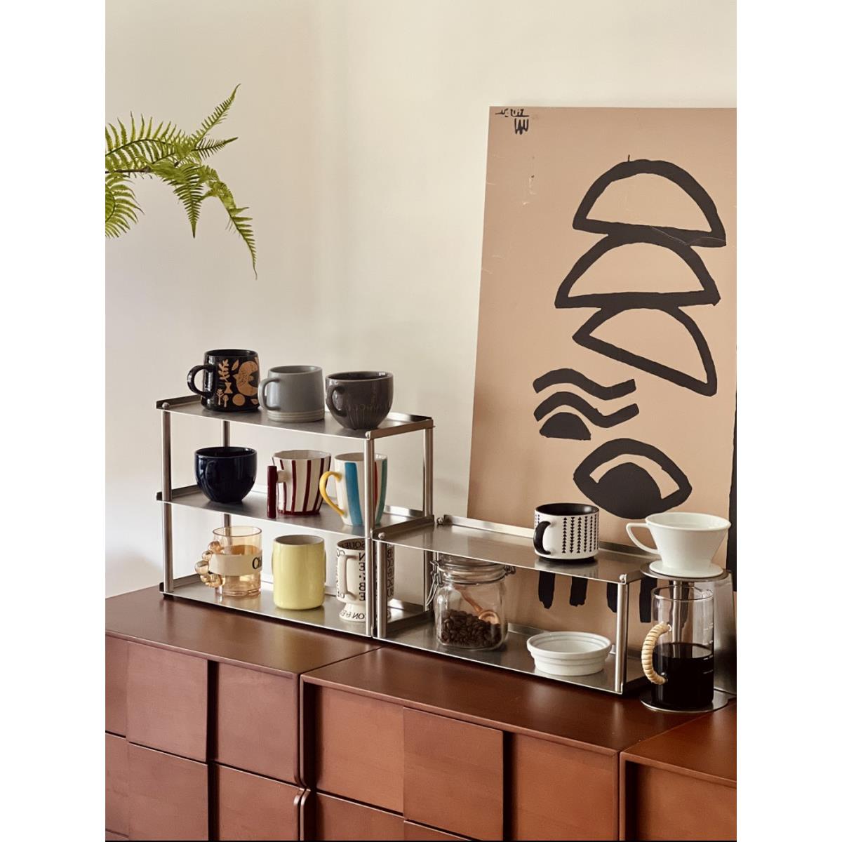 金属杯架台面杯子收纳展示架不锈钢ins极简置物架餐桌厨房桌面