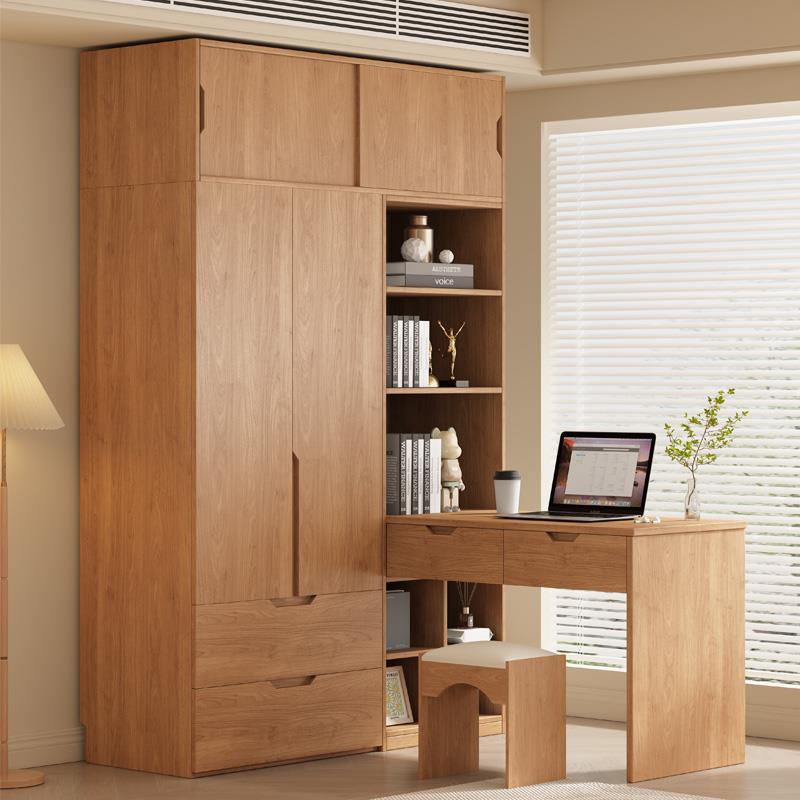 中式全实木橡木连体书桌衣柜组合ENF级小户型转角儿童学习电脑桌