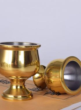 供财神酒杯供佛水杯家用奉神茶杯黄铜光身供杯三连套贡杯摆件包邮