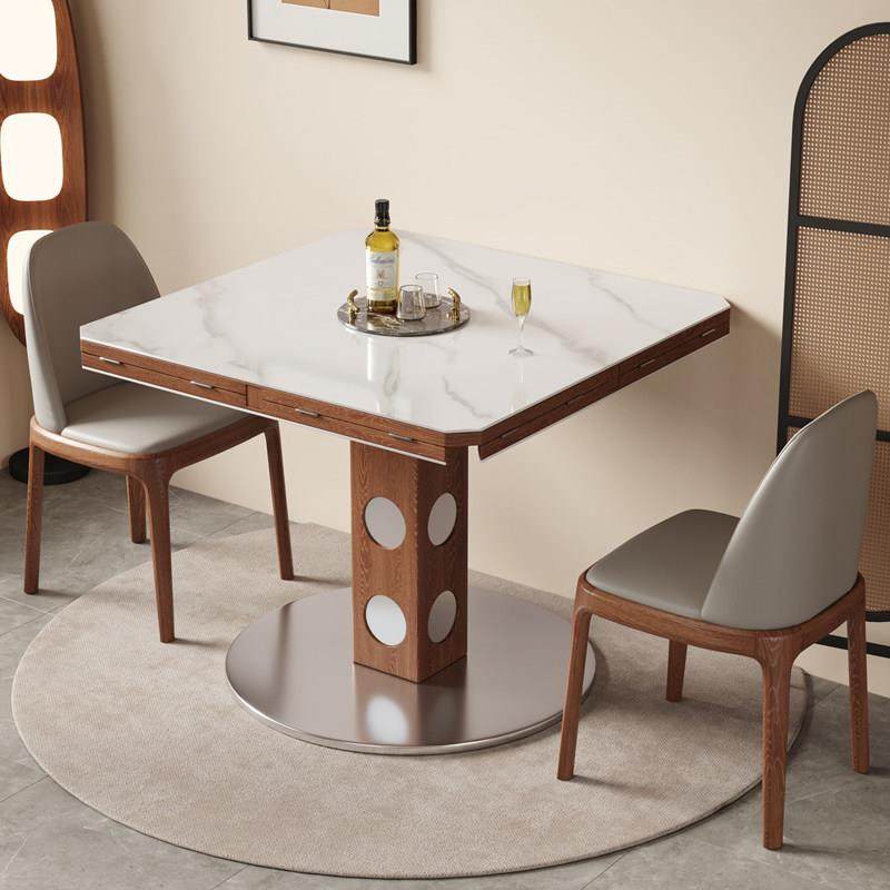 北欧复古风岩板实木可折叠餐桌椅组合家用小户型靠墙方桌变圆桌,住宅家具,岩板餐桌,淘宝优惠券,粉丝福利购,淘宝优惠卷