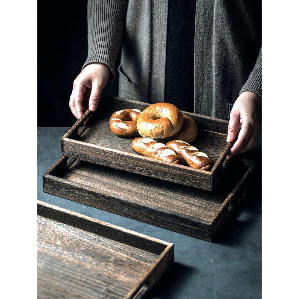 木质托盘长方形面包盘零食收纳盘茶盘覆古盘子餐盘茶杯放置盘手提,厨房/烹饪用具,配菜/备菜盘,淘宝优惠券,粉丝福利购,淘宝优惠卷