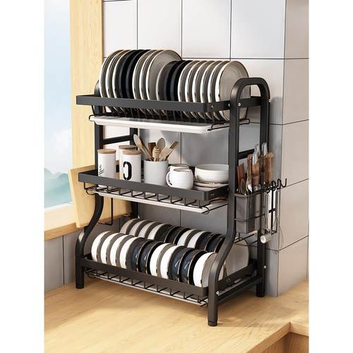 碗碟收纳架碗架多功能放碗盘沥水架碗柜家用三层厨房置物架刀架筷