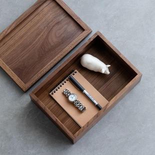 黑胡桃木全实木带盖储物盒桌面收纳盒榫卯结构糖果盒杂物收纳木盒