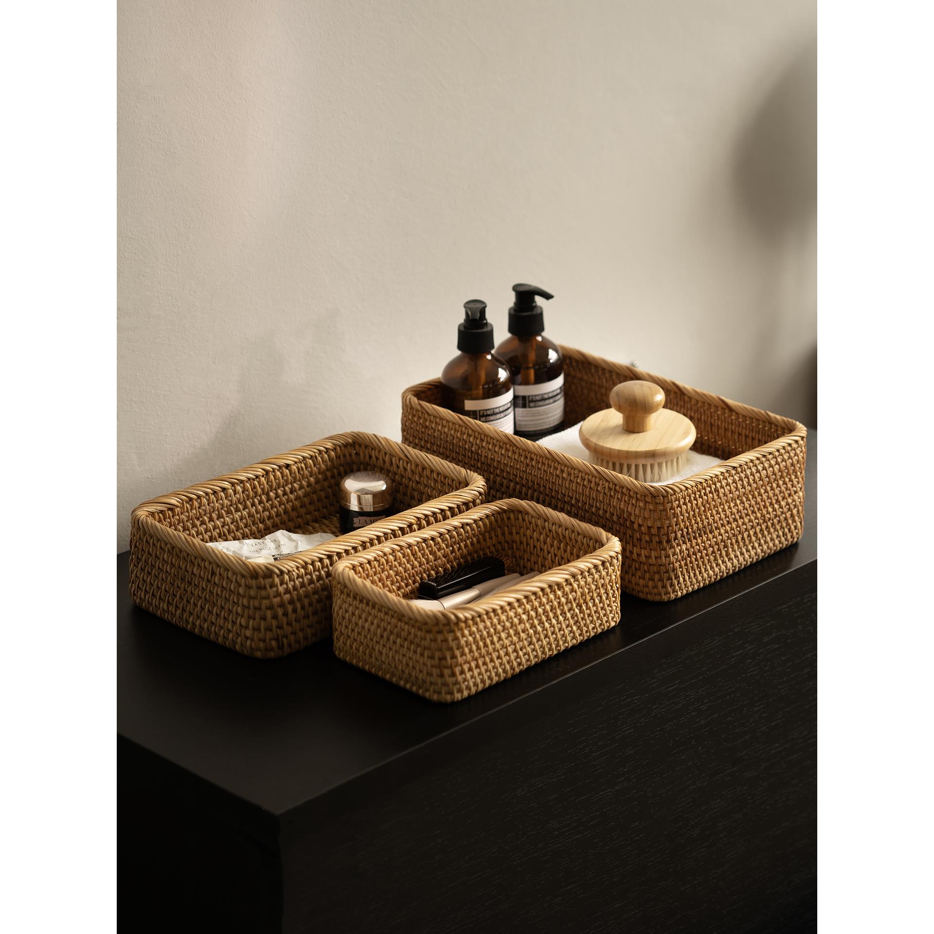 羞涩的梨羞涩的藤收纳篮手工编织梳妆台收纳盒化妆品收纳篮