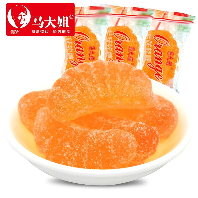 马大姐桔子味软糖500g休闲食品结婚喜糖橘瓣糖办公室零食过年糖果