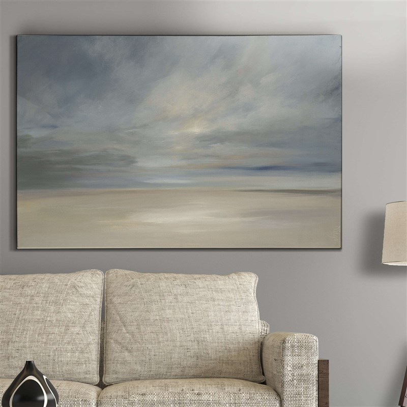美式现代简约沙发背景墙抽象灰色A海洋横幅装饰画画芯素材高清图