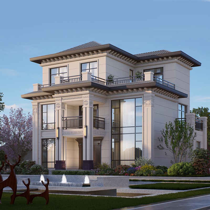 两层半农村自建房三层别墅t设计图纸新中式二层半网红乡墅图395-2