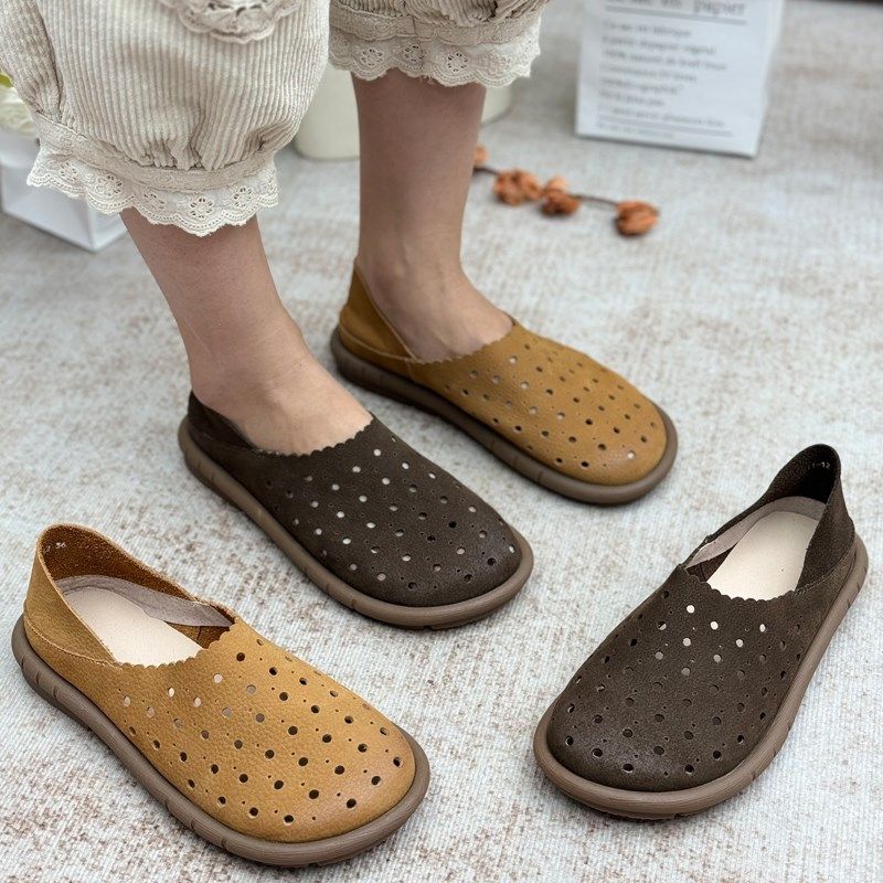 手工真皮凉鞋复古两穿镂空单鞋女夏季奶奶鞋平底妈妈鞋透气洞洞鞋,女鞋,洞洞鞋,淘宝优惠券,粉丝福利购,淘宝优惠卷