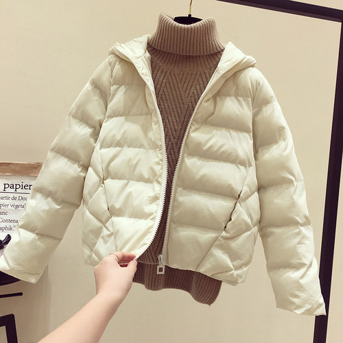轻薄棉服女短款连帽20q21秋冬新款羽绒保暖米色棉袄小个子棉衣外