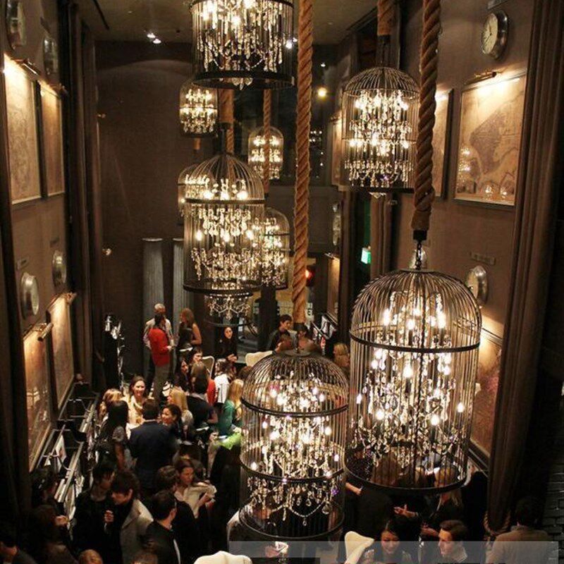 美式复古铁艺水晶鸟笼吊灯创意楼梯间服装店餐厅别墅酒店工程吊灯,家装灯饰光源,客厅吊灯,淘宝优惠券,粉丝福利购,淘宝优惠卷