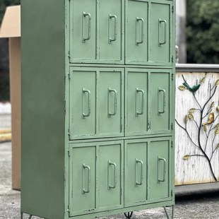 法式美式乡村风复j古铁艺牛油果绿做旧创意六开门柜子储藏柜可户