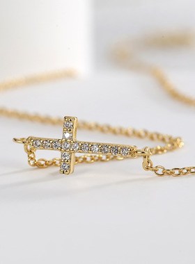 N0249 韩国简约轻奢小众设计感气质项链女时尚大气十字架锆石颈链