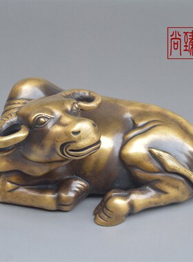 纯铜实心卧牛摆件全铜招财生肖牛客厅博物架办公室桌面装饰工艺品