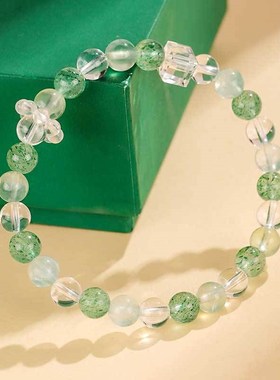 新品白水晶方糖串珠手链女小众高级感草莓晶葡萄石手串首饰