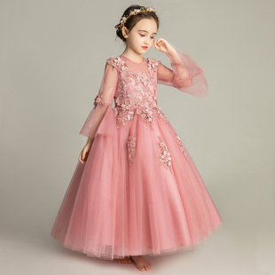 儿童婚纱女童小花童晚礼服蓬蓬公主礼裙主持人走秀钢琴表演服秋冬