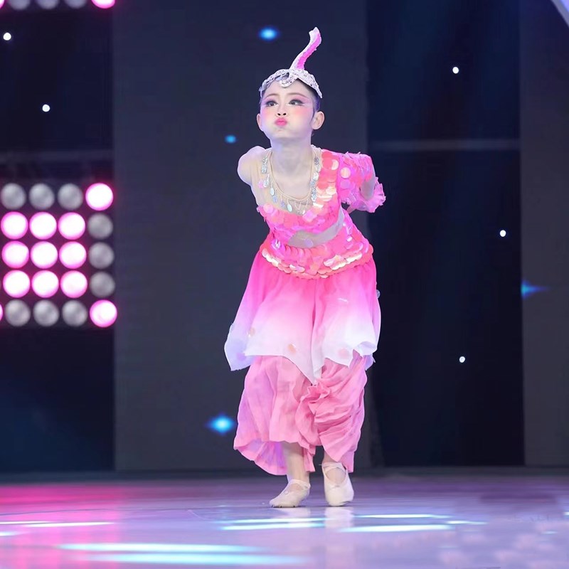 少儿古典舞蹈演出服鱼儿欢歌傣族表演服儿L童民族服古典鱼儿跃独