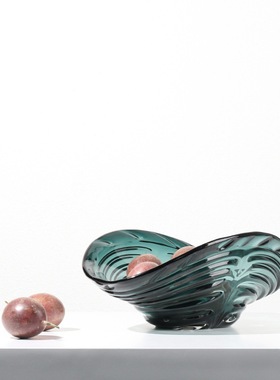 简约现代扇贝形玻璃水果盘软装饰品售楼处桌面茶几售楼处果盆摆件