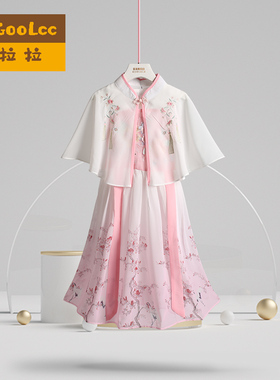 2023新款女童夏季披肩汉服连衣裙古典汉服裙O超仙公主裙女孩雪纺