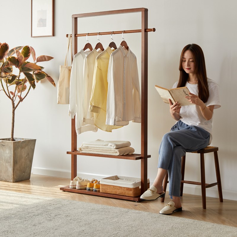 北欧实木衣帽架落地卧室衣架家用木质网红挂衣架客厅简易衣服架子