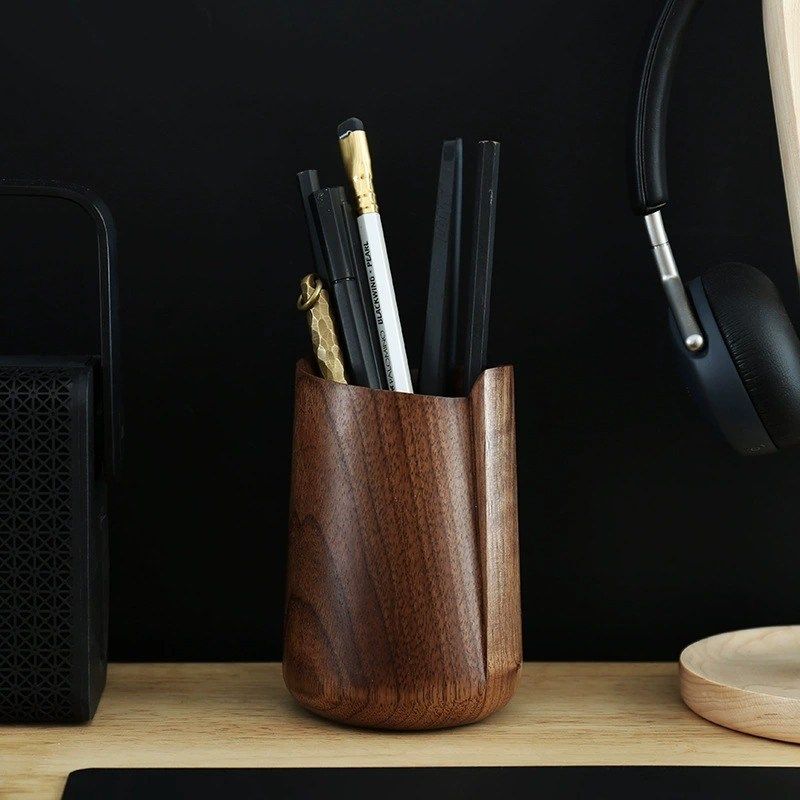 黑胡桃整木雕刻错位笔筒笔插创意桌面收纳中国风摆件文具用品